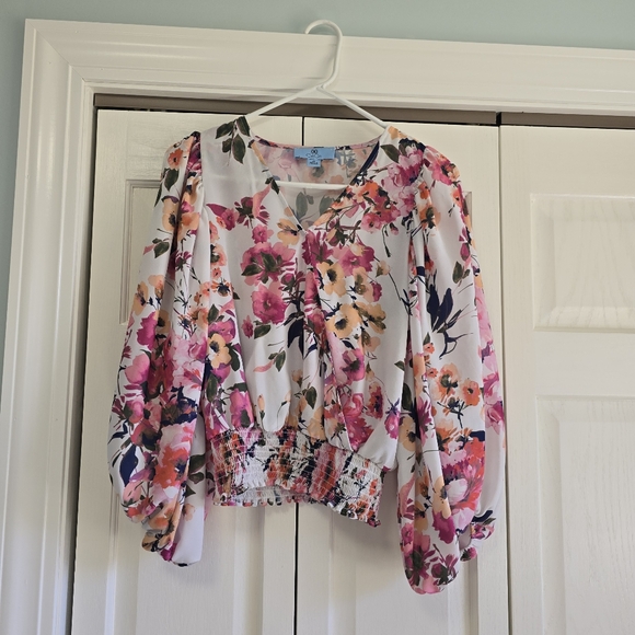 CeCe Tops - CeCe Pink Ruffled Long Sleeve Blouse